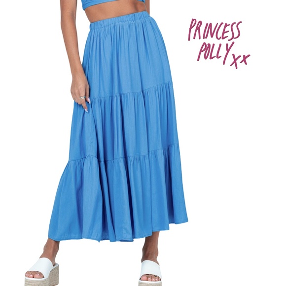 Princess Polly Skirt Allie Tiered Layered Maxi Skirt Rayon Flowy Angelic NWOT - Picture 1 of 13